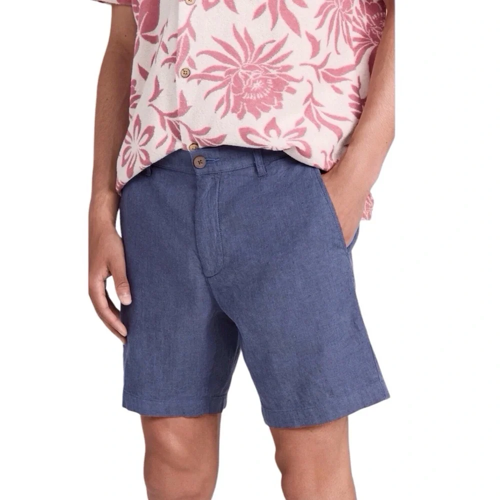 Faherty Tradewinds Mens Linen Blend Blue Shorts Size 40 X 7.5
